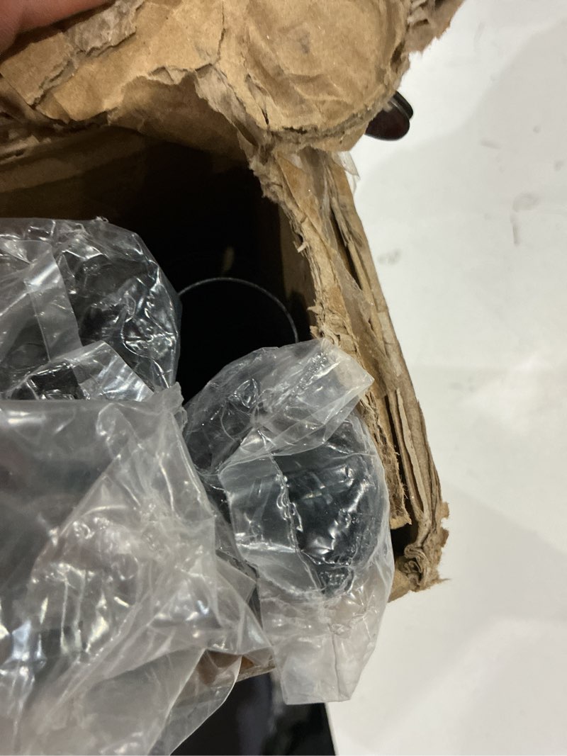 Condition photo showing As Is for black tension curtain rod, 35-84"