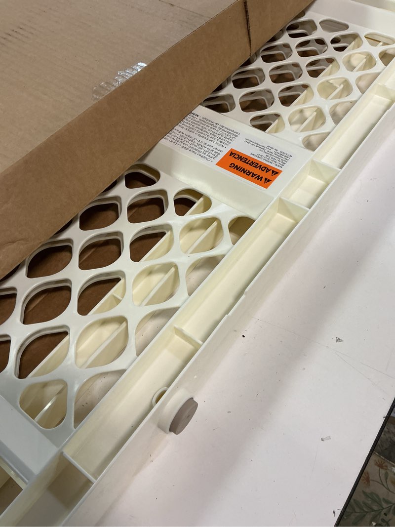Condition photo showing Good Condition for toddleroo by north states 42” wide supergate ergo baby gate, made in usa: for doorways or stairways. includes wall cups. pressure or hardware mount. 26” - 42” wide (26" tall, ivory) (b0065adp4c)
