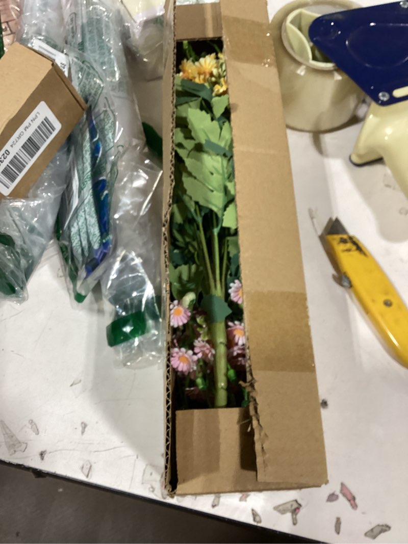 Condition photo showing Good Condition for rm roomers artificial flowers plants for outdoors, fake flowers yellow & pink daisy faux flower for garden porch windowbox front door yard wedding home decor indoor vase (4 bundles) green & yellow & pink