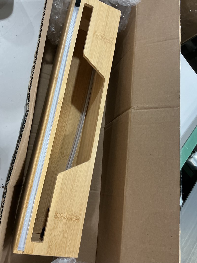 Condition photo showing Good Condition for 18 Inch Butcher Paper Dispenser with Cutter | Heavy-Duty Holder for Plastic Wrap, Foil, Freezer Paper & Kraft Rolls | Wall/Tabletop Bamboo Organizer | Kitchen, Crafting, Commercial Use