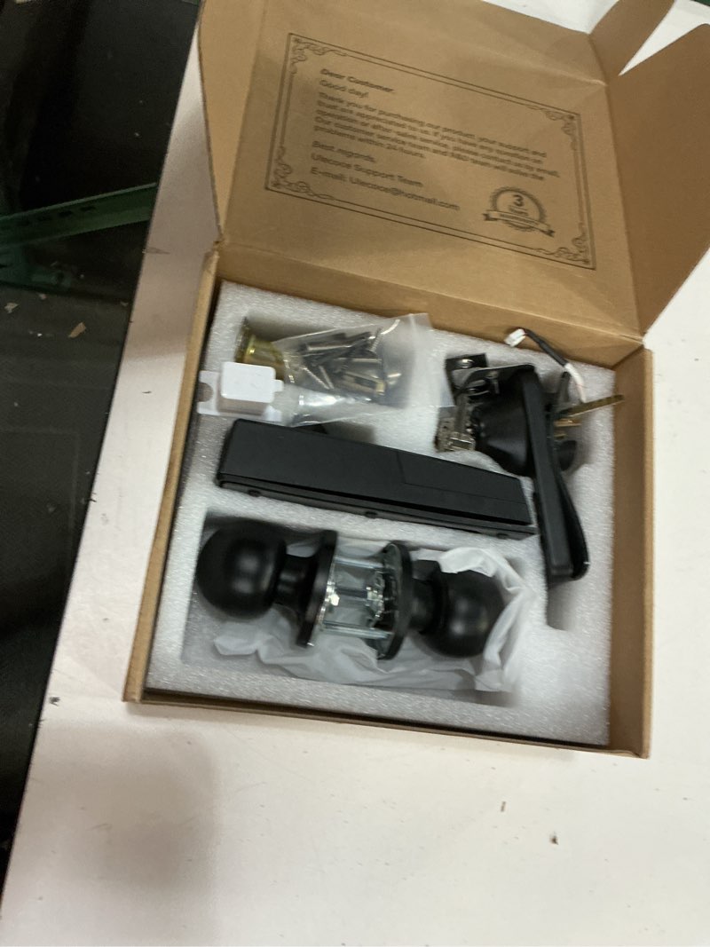 Condition photo showing As Is for fingerprint keypad deadbolt with handle set, keyless entry door lock, door locks for front door lock set, app control, auto locking, easy to install, matte black