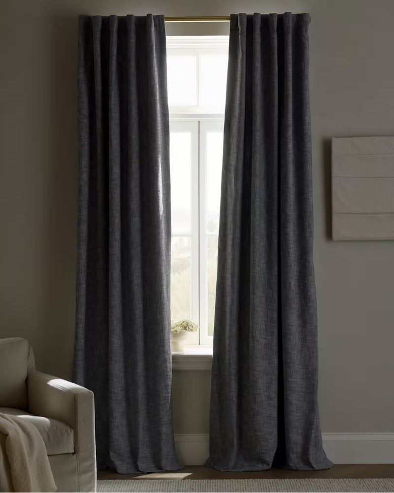 quince quince textured cotton true blackout curtain blue 48x96 in 