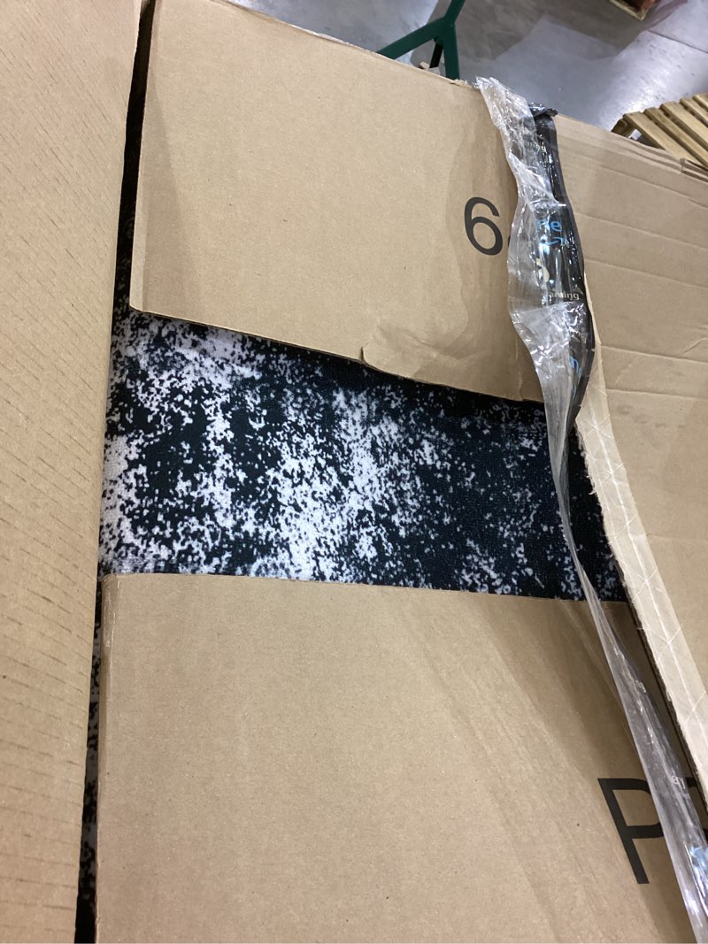 Condition photo showing As Is for KOZYFLY Modern Abstract Hallway Runner Rug, 2.6x8 Washable Rug Runner Non-Slip Soft Striped Kitchen Runner Rugs, Black Navy Blue Grey Carpet Runner for Entryway Bathroom Laundry Room Foyer 2'8" x 8' (Runner) Black Navy Blue Grey