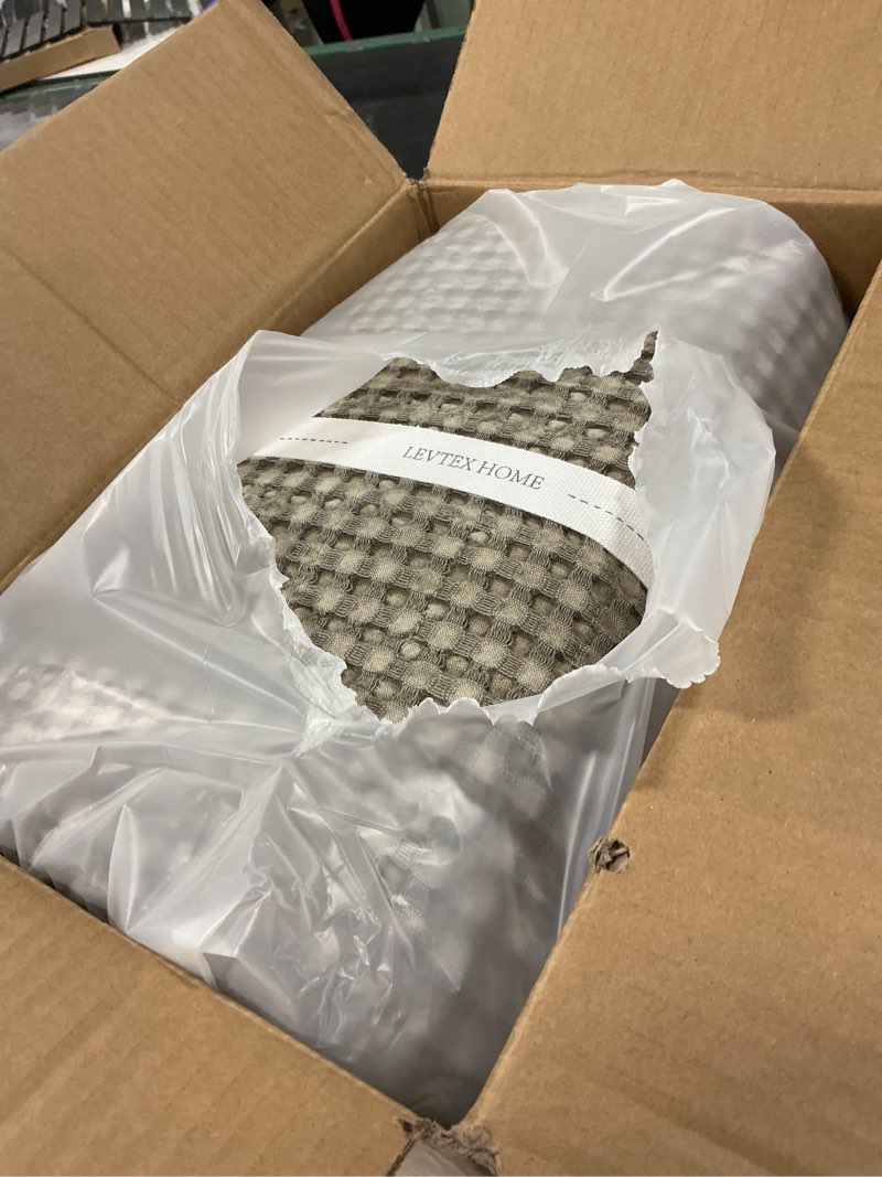 Condition photo showing New/Like New for Levtex Home Mills Waffle King/Cal King Quilt Set (106x92in) with 2 Pillow Shams (36x20in) - Taupe - Cotton Waffle King Size Quilt Bedding Set - Lightweight, Soft, Pre-Washed King Quilt Taupe