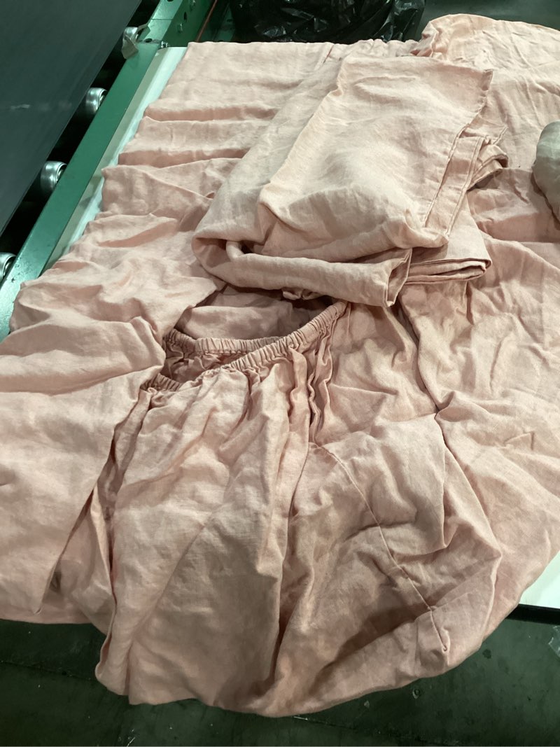 Condition photo showing As Is for quince european linen sheet set queen blush pink