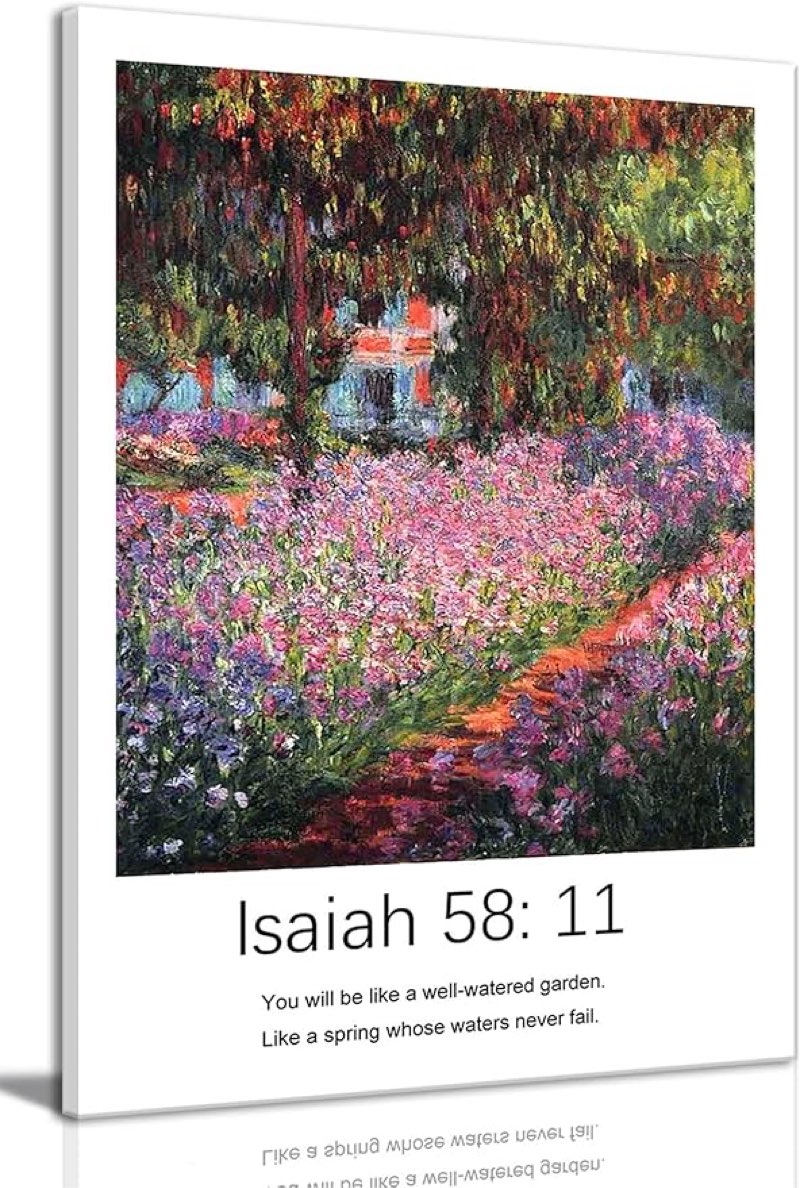 KISSFOX Bible Verse Garden Canvas Wall Art For Bedroom Dorm Isaiah 58:11 Christian Framed Wall Art D