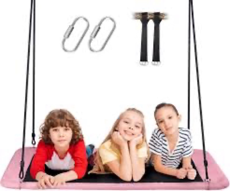 Outdoor Swings for Kids, 440lbs, Heavy-Duty A-Frame Metal Outdoor Swing Stand, 1 Saucer & 1 Belt Swing Seat for Playground, Backyard pink pink Swing Set