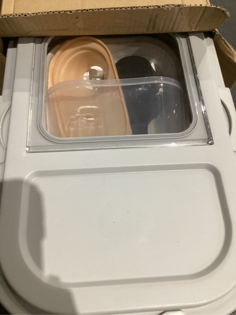 Condition photo showing Good Condition for Pet Food Storage Container, 25lbs Large Collapsible Dog Cat Food Container with Airtight Lids Wheels Handle Scoop Measuring Cup Small Container, Rice Kitchen Dry Food Storage Dispenser Bin (Grey) Grey-25lbs