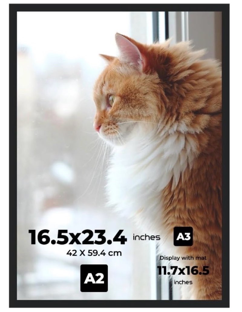 a2 picture frame 16.5"x23.4" premium mdf wood frame with shatterproof plexiglass cover wall mounting hardware included stylish black finish ideal for posters, prints, artworks, certificates and photos