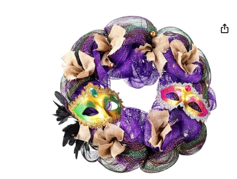 Egolot 24 Inch Mardi Gras Glitter Wreath for Front Door, Carnival Glitter Purple Gold Green Color Wr