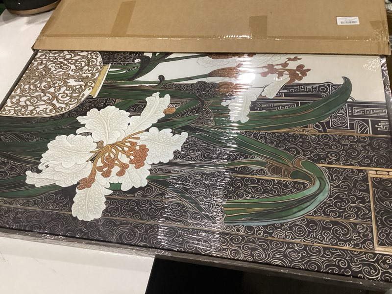 Condition photo showing New/Like New for framed vertical vintage botanical wall art, retro zen chinoiserie white floral canvas, antique asian chinese peony painting prints for living room bedroom office hallway entryway wall decor, 24x36 36"l x 24"w green a