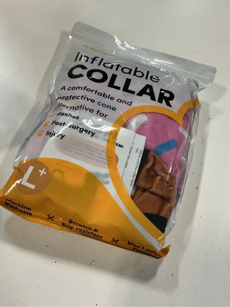 Condition photo showing New/Like New for (size l)bencmate inflatable dog cone collar alternative, soft dog cone for small medium large dogs and cats, neck recovery ecollar donut collar after surgery (large, donut-strawberry)