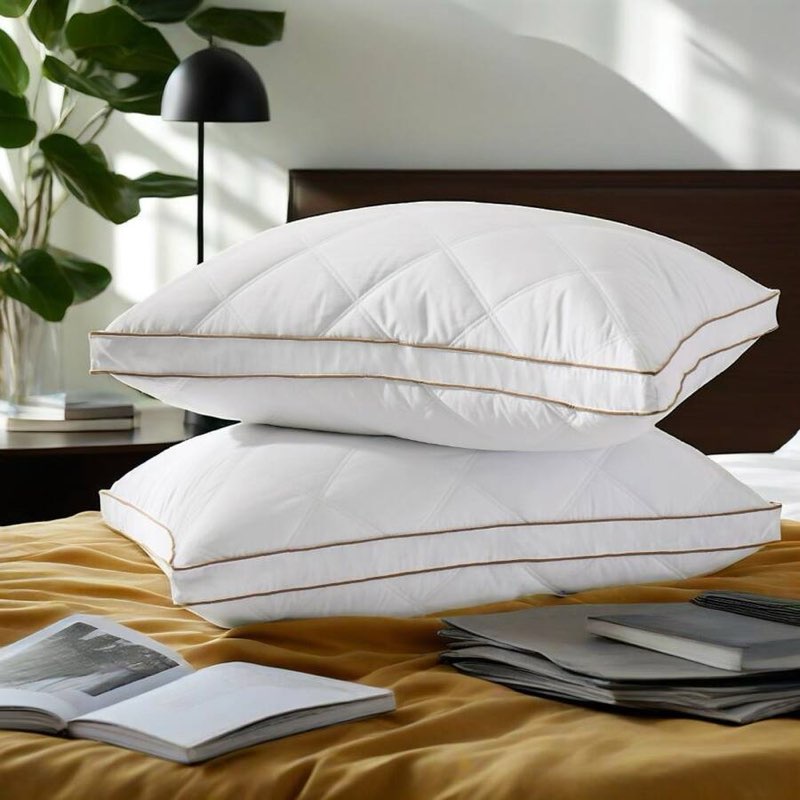 peace nest - set of 2 goose feather and down gusseted bed pillow with diamond quilting breathable cover - white