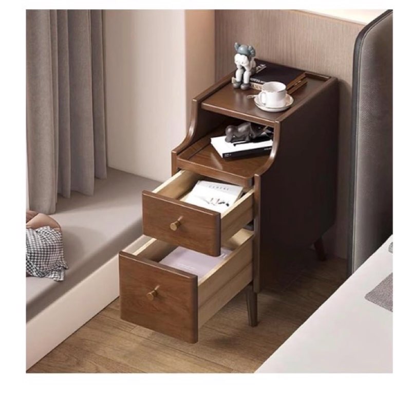 Small Apartment Mini Bedside Table Semi-Open Bedside Storage Cabinet Double Drawer Coffee Table Side Table Narrow Cabinet with Partition (Color : Walnut Size : 25 * 40 * 50cm)