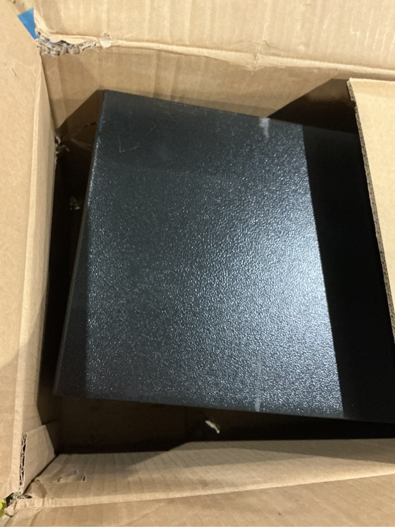 Condition photo showing As Is for amazon basics steel security safe and lock box with electronic keypad, secure documents storage, black, 0.5 cubic feet, 13.8"w x 9.8"d x 9.8"h, removable shelf