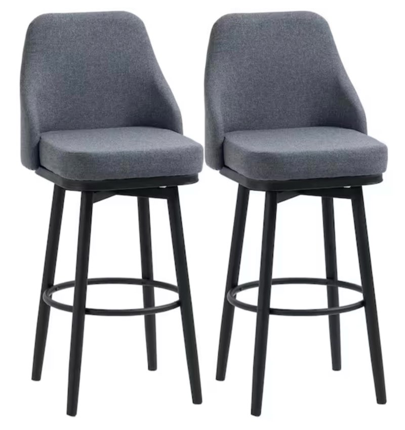 42.25 in. Dark Grey High Back Metal Frame 29.5 in. Bar Stools with Steel Legs and Footrest (Set of 2)