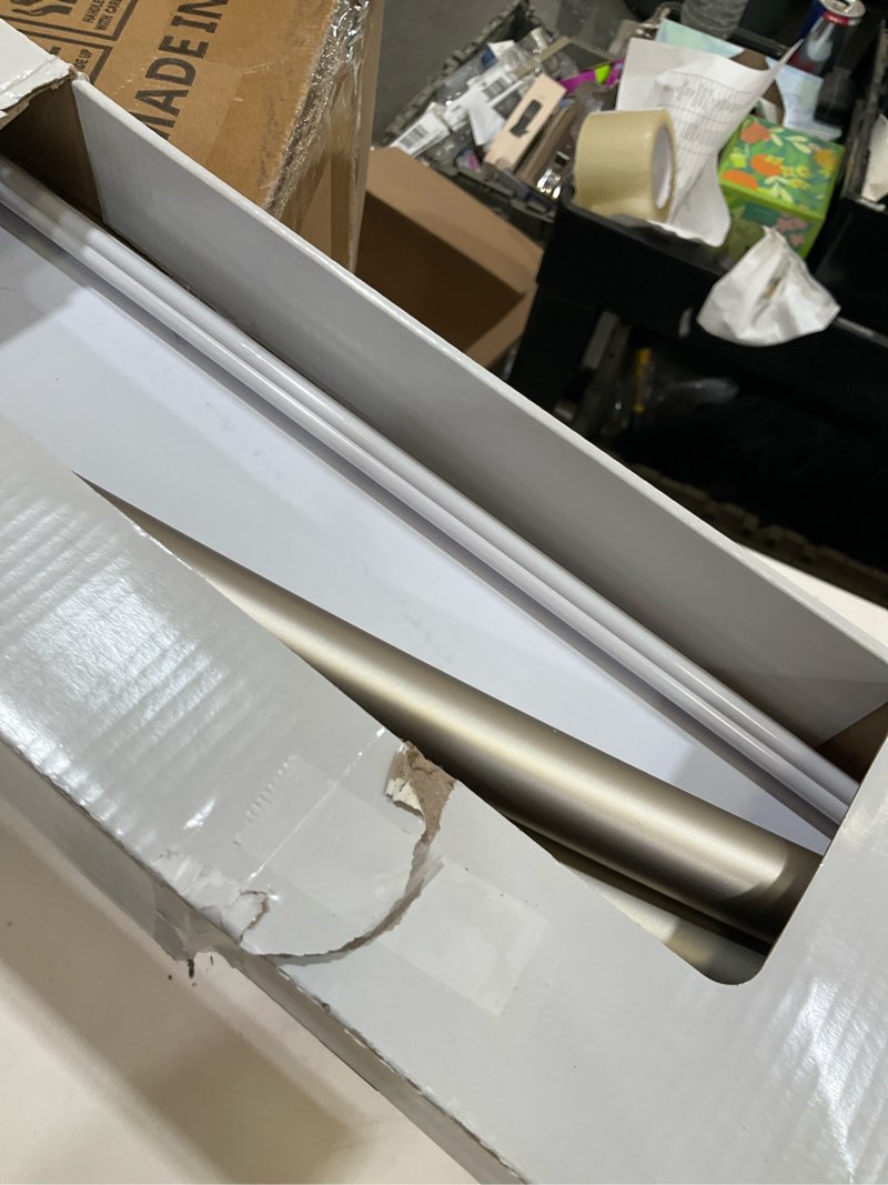 Condition photo showing As Is for better homes & gardens 45" -to 72" adjustable rotating rust-proof curved shower rod, satin nickel