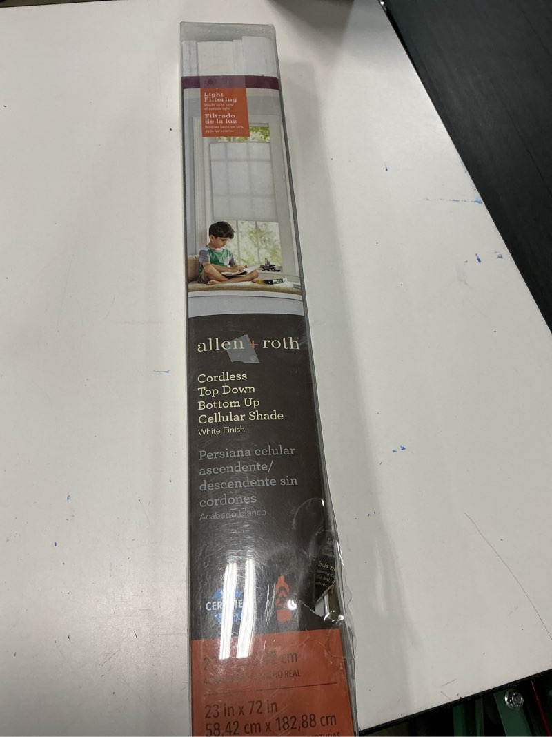 Condition photo showing Good Condition for lazblinds no tools no drill cordless cellular shades, light filtering honeycomb shades for home, thermal insulation blinds for windows, 23.5" w x 72" h, white light filtering-white 23.5" w x 72" h