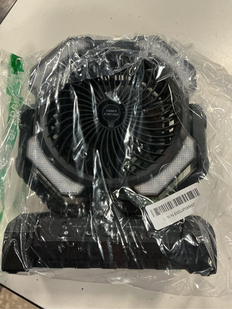 Condition photo showing Good Condition for misting fan, portable camping fans with 9oz water tank, 24000mah rechargeable fan with 4 speed, battery powered fans with 120h cooling, last 5h mist, 2 mist modes, light, outsides/summer essential