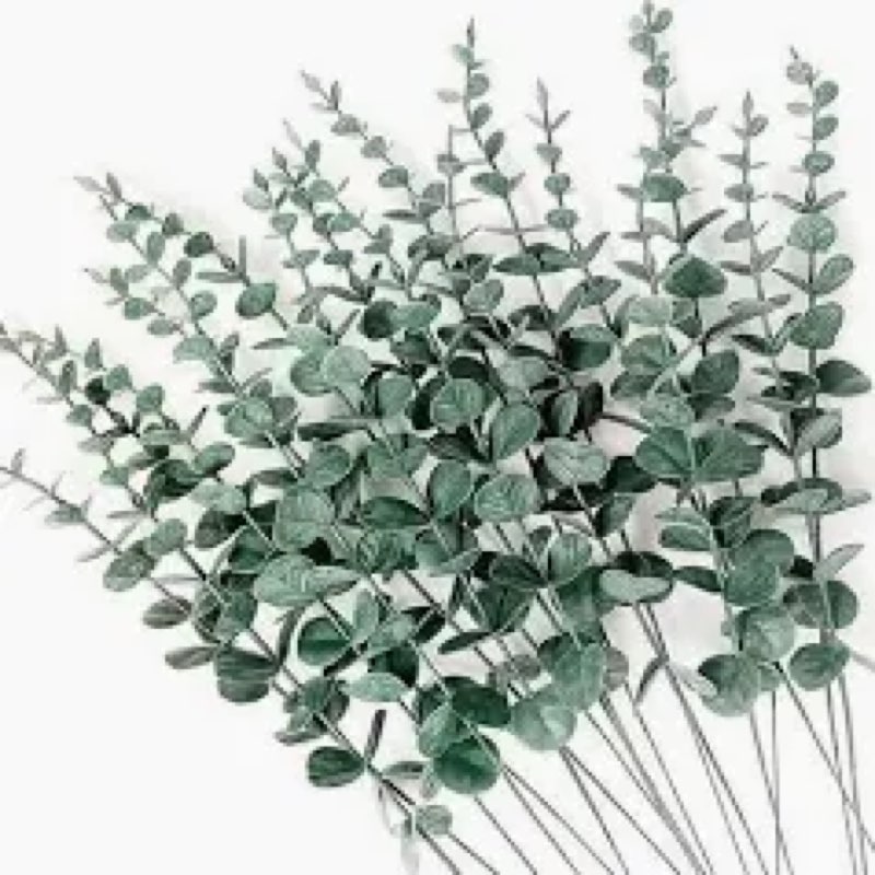 Serwalin 300 pcs Artificial Mixed Eucalyptus Leaves Stems Bulk, 4 Kinds Silver Dollar Eucalyptus Lea