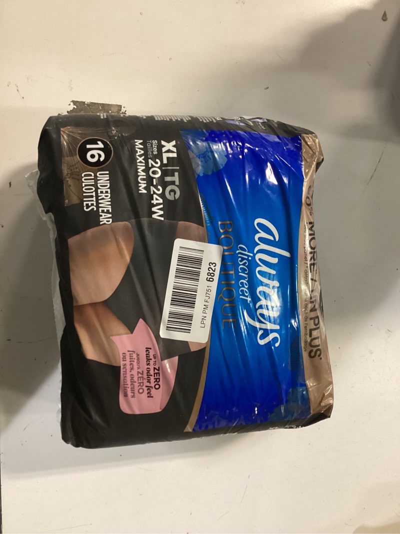 Condition photo showing New/Like New for Always Discreet Boutique Incontinence and Postpartum Underwear for Women, Maximum Protection, Extra Large, Black, 16 Count Black X-Large 16