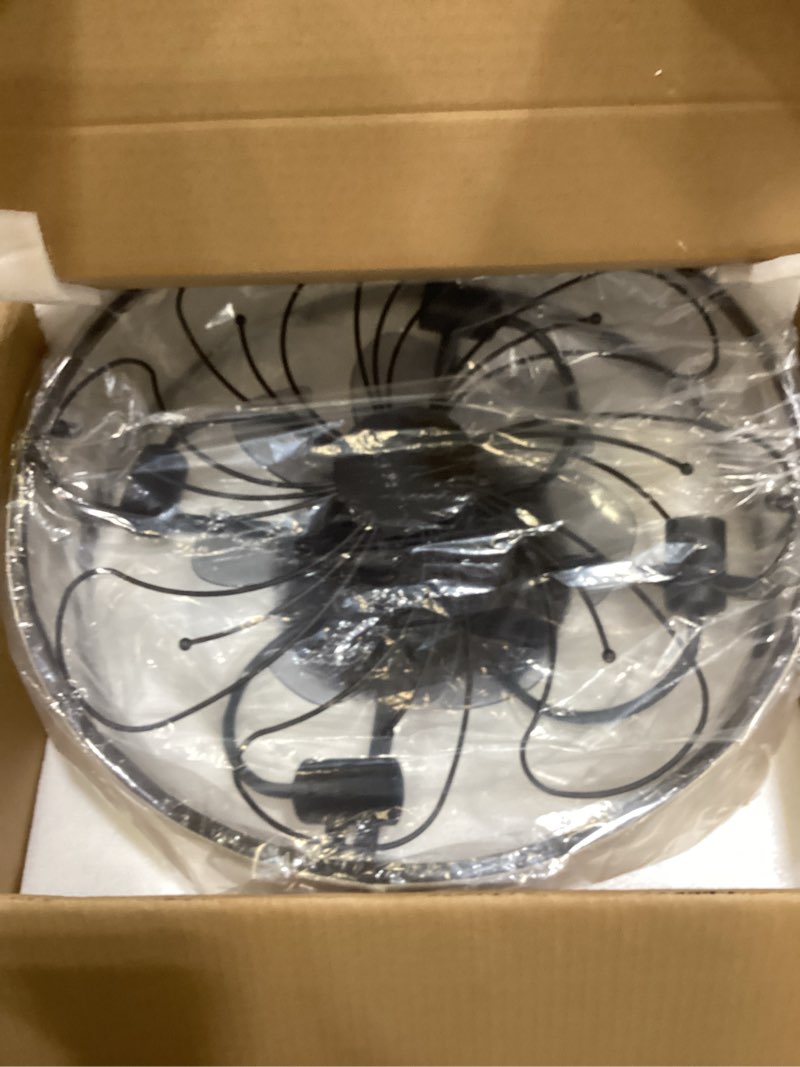 Condition photo showing Good Condition for boho ceiling fan with jute fabric shades and remote control, small caged bladeless low profile ceiling fan with light, 20 inch modern flush mount light kit for bedroom kitchen living room linen