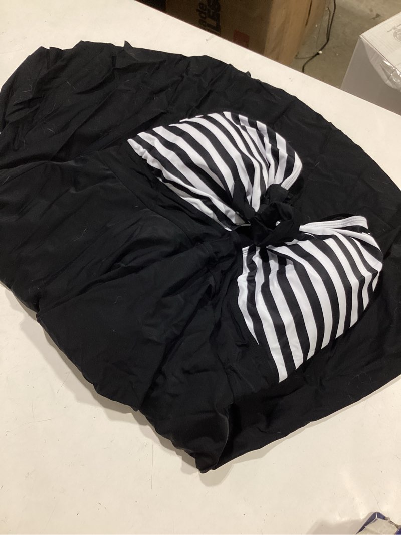 Condition photo showing As Is for women's plus size swim dress cutout swimsuit tie knot one piece tummy control bathing suits modest v neck swimwear 14 plus a stripe black