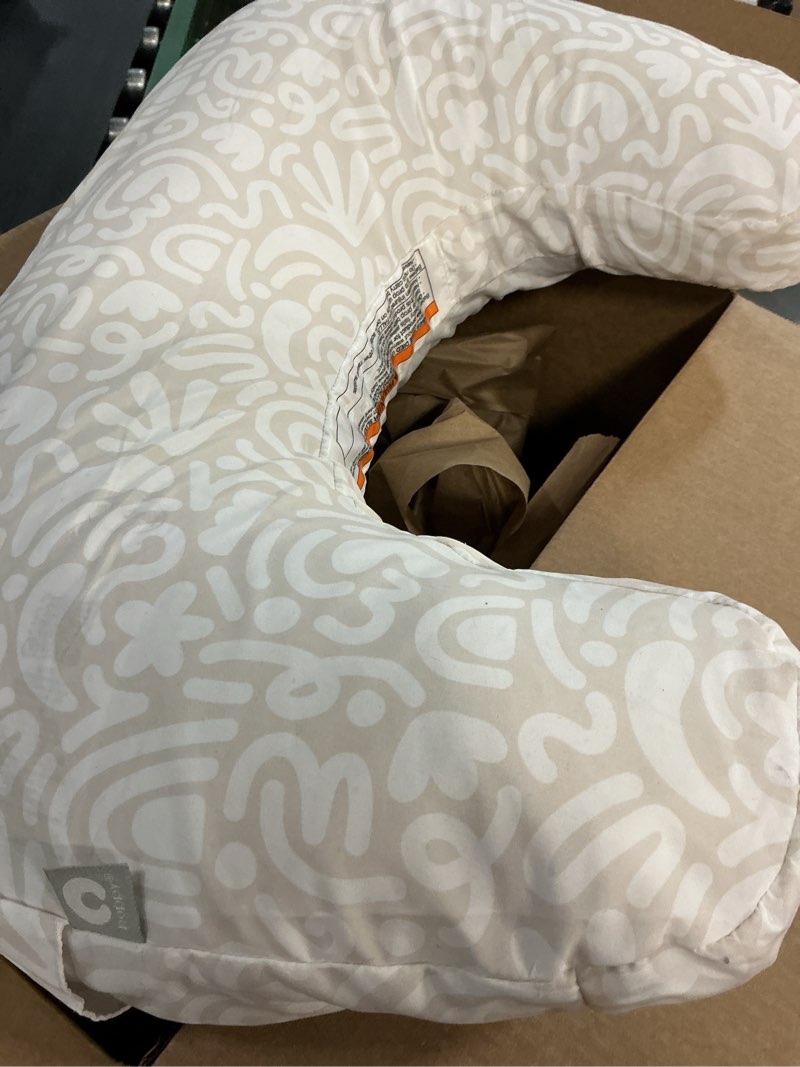 Condition photo showing Good Condition for boppy uplift nursing pillow - wedge bottle & breastfeeding pillow to reduce spit-up and reflux symptoms, with body-inclusive opening and belt, baby safety alliance verified - cream retro squiggles pillow cream retro squiggles