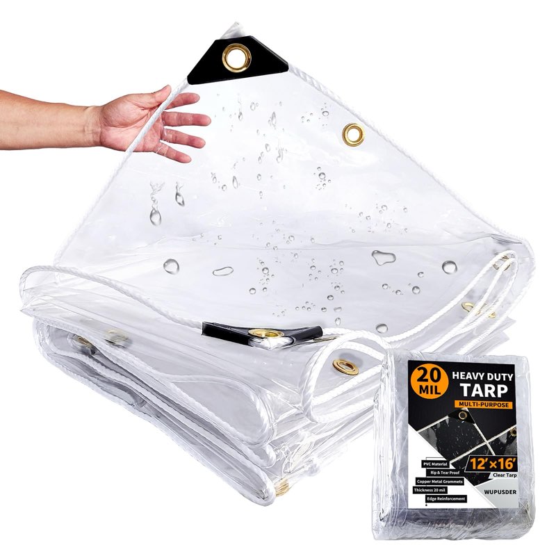 Clear Tarp 12 x 16 FT Medium Duty Waterproof Tarps Cover, Grommet Every 20 Inches, for Patio, Plant,