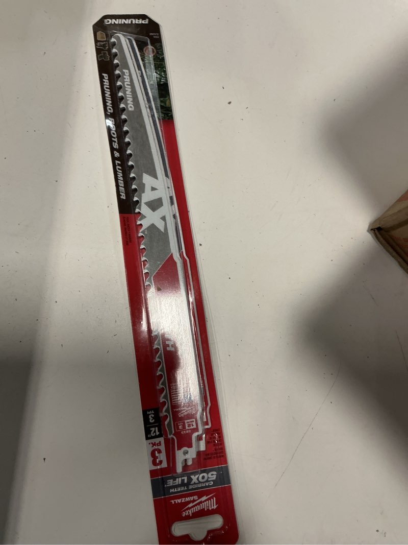 Condition photo showing New/Like New for 12 in. 3 tpi pruning carbide teeth wood cutting sawzall reciprocating saw blades (3-pack)