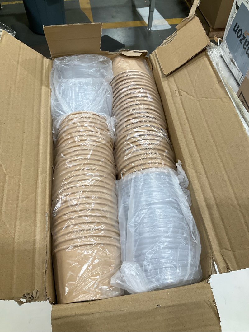 Condition photo showing Good Condition for 100 pack disposable paper soup bowls with lids, heavy duty 8 oz to go soup bowl kraft paper container cups for ice cream, yogurt, cold and hot drinking, food 8 oz -100 pcs