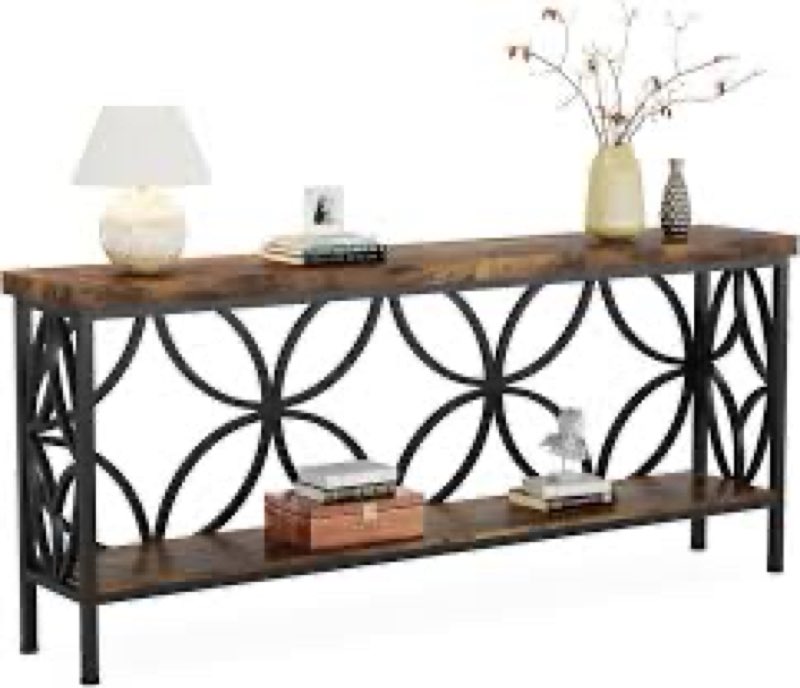 little tree sofa table, 70.9 inch industrial behind couch table with storage shelves, narrow long co