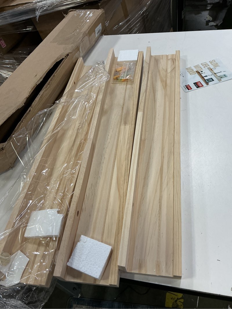 Condition photo showing Good Condition for AZSKY Natural Wood Wall Mounted Shelves 24 Inch Floating Wall Book Shelf Floating Ledge Storage Rustic Shelves Photo Picture Ledge for Home Decor a Set of 3 Natural 24Inch