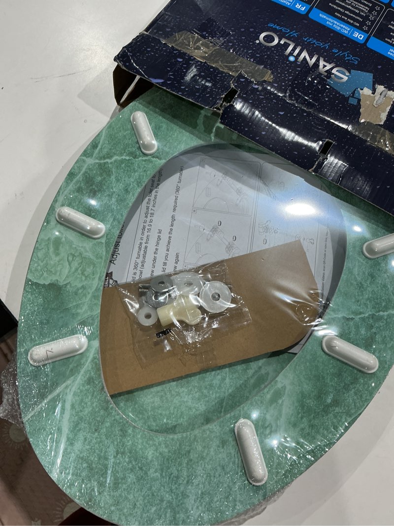 Condition photo showing Good Condition for sanilo wooden toilet seat with soft close [elongated] - decorative, quiet & slow close molded wood seat - with strong bumpers & hinges - adjustable fit - marble green