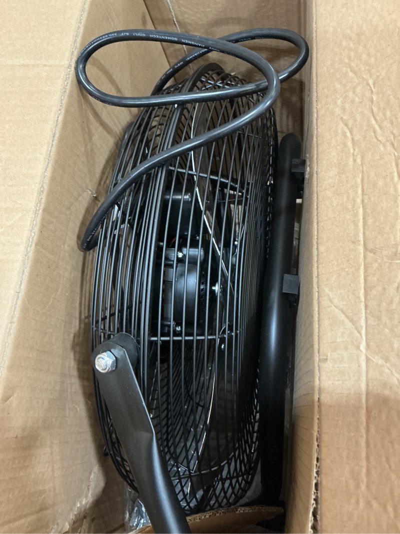 Condition photo showing Good Condition for comfort zone 18-inch high-velocity industrial floor fan, heavy-duty 3-speed metal shop fan with 180° adjustable tilt & carry handle, quiet vibration-free cooling for garage, workshop, & home 18"