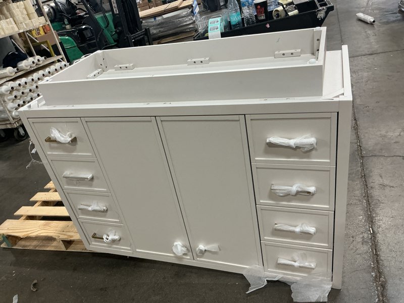 Condition photo showing As Is for (similar) cambridge 48 in. freestanding bathroom vanity cabinet without top in white (assembled)