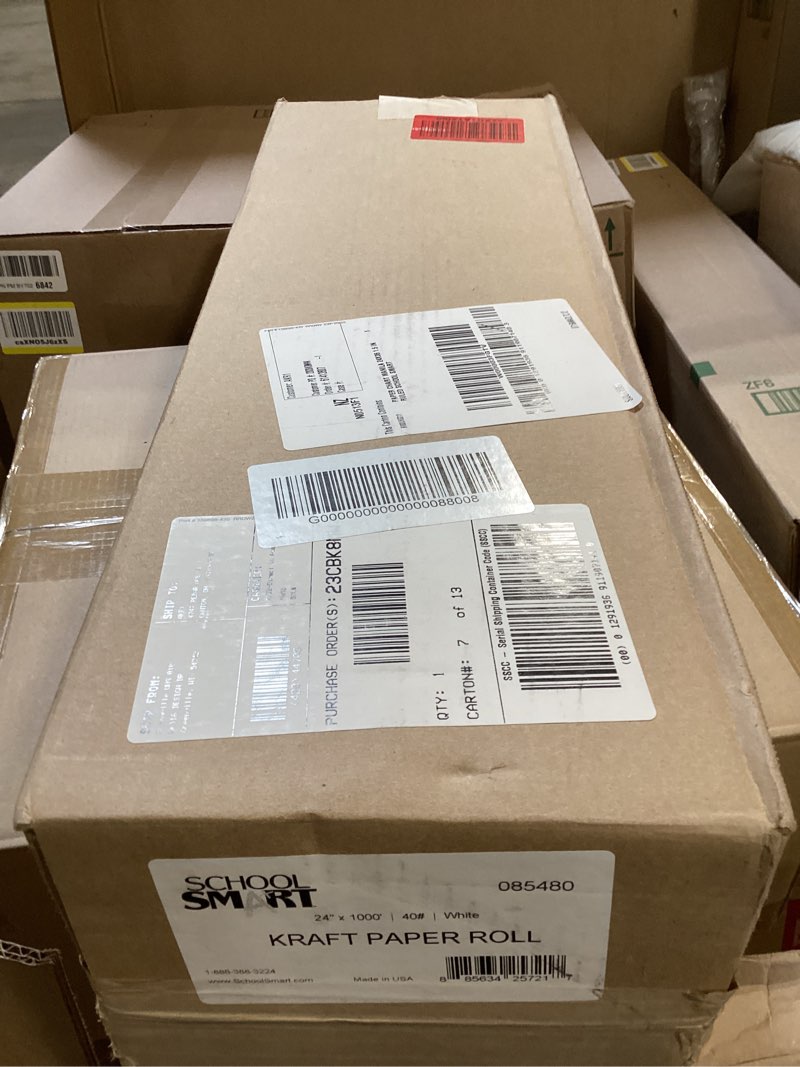 Condition photo showing As Is for school smart - 85480 butcher kraft paper roll, 40 lb, 24 inches x 1000 feet, white art supplies butcher paper roll brown paper roll 24" x 1000'
