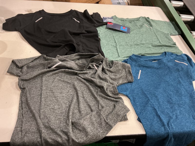 Condition photo showing New/Like New for (( size 4-5))russell athletic boys runner tech short sleeve t-shirt, 4-pack
