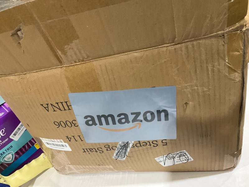 Condition photo showing As Is for Dog Stairs for Bed 28.7”H, 5-Step Dog Ramp, Non-Slip Sturdy Pet Steps for Small Dogs & Cats to get on High Bed or Couches, Grey