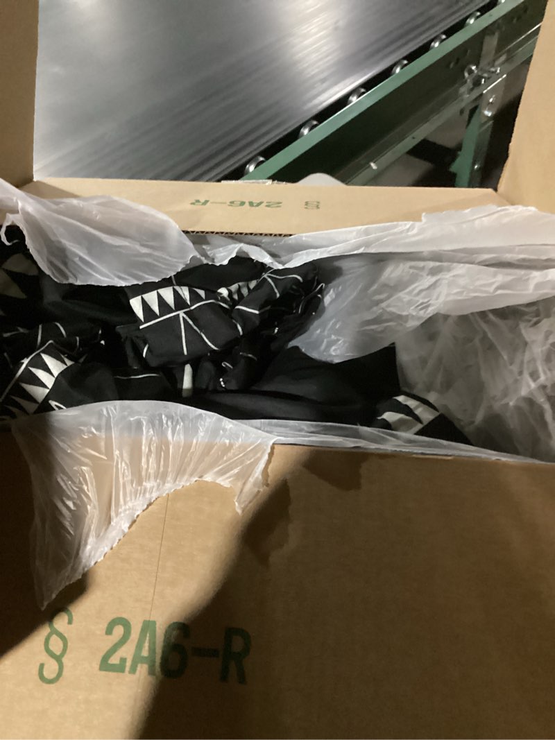 Condition photo showing As Is for WONGS BEDDING Black Comforter Set Queen Reversible Boho Triangle Striped Down Alternative Comforter Set for Queen Bed - 3 Pieces (1 Comforter + 2 Pillowcases), Soft Microfiber Bedding Set 90"x 90" Black Queen