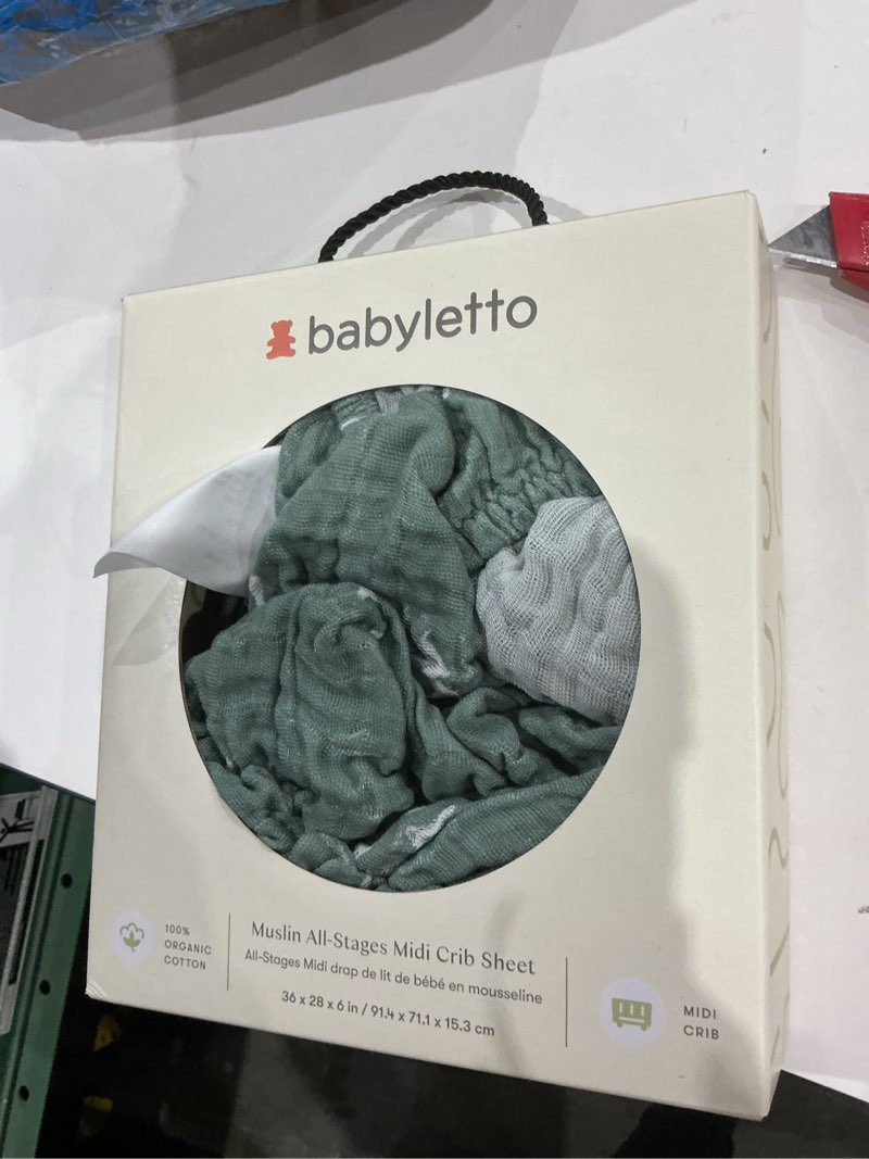 Condition photo showing Good Condition for babyletto 100% organic cotton all-stages midi crib sheet, gots-certified, fitted 360°, ultra-soft and breathable muslin - ocean waves