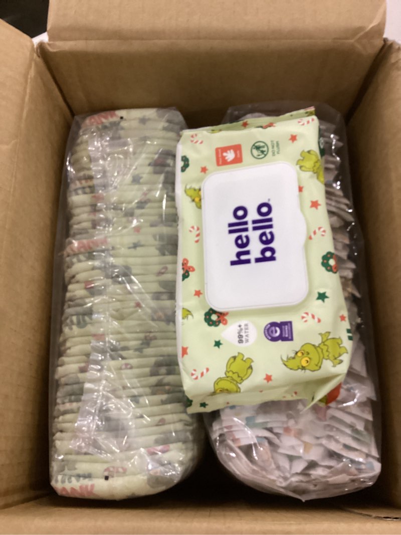 Condition photo showing New/Like New for Hello Bello Dr. Seuss Baby Grinch Premium Diapers, Size 1 (8-12 lbs), 82ct Plus Bonus Wipes: Softness & Protection for Sensitive Skin Size 1 Dr. Seuss Baby Grinch