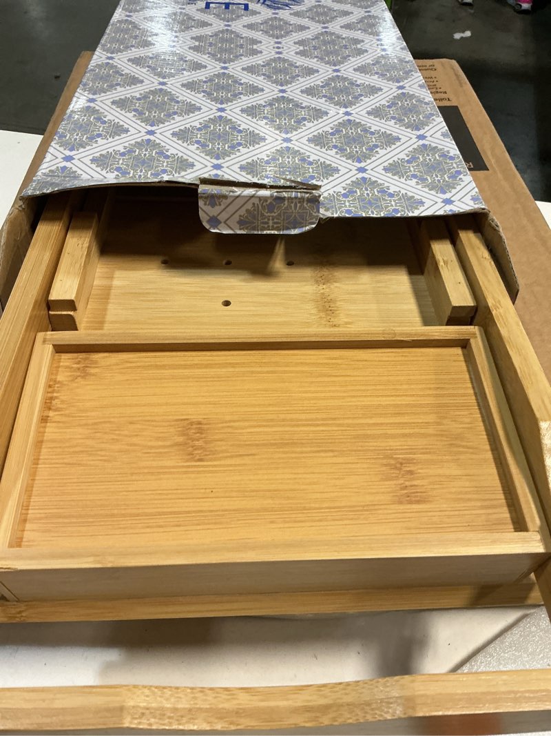 Condition photo showing New/Like New for XcE Bamboo Bathtub Caddy Tray - Expandable to 41 Inches with Book Stand, Soap Holder & Anti-Slip Pads for Luxury Bath Spa, Natural
