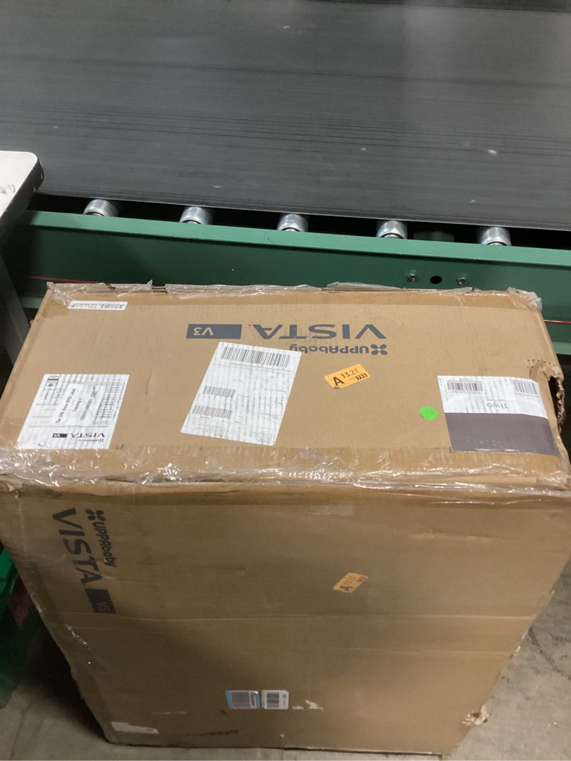 Condition photo showing As Is for UPPAbaby Vista V3 Stroller - Full-Size Single-to-Double Stroller System - Toddler Seat, Bug Shield, Rain Shield, and Storage Bag Included - Theo (Dark Taupe/Silver Frame/Chestnut Leather) Vista V3 Stroller Theo (Dark Taupe)