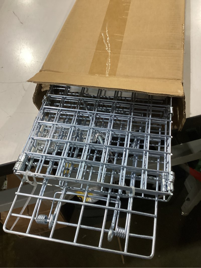 Condition photo showing New/Like New for 24" live animal trap, humane animal trap for stray cats up to 5.5 pounds, raccoons, squirrels, skunks, moles, marmots, armadillos, rabbits, steel folding with pedal trigger