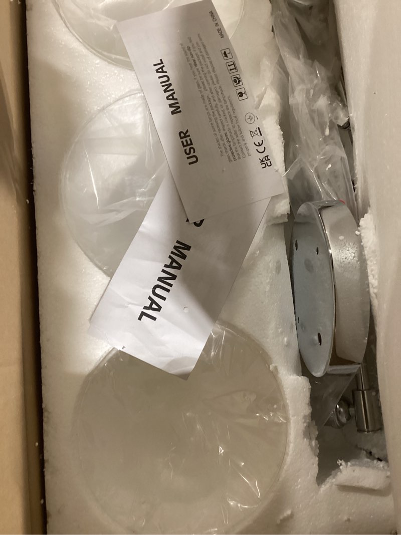 Condition photo showing Good Condition for Phansthy 3-Light Wall Sconces Antique Brass Vanity Light, Industrial Wall Lamps with On Off Switch and Clear Glass Lampshade, Vintage Wall Lighting for Bathroom Living Room (Chrome, Cone Shade) Chrome Cone Shade