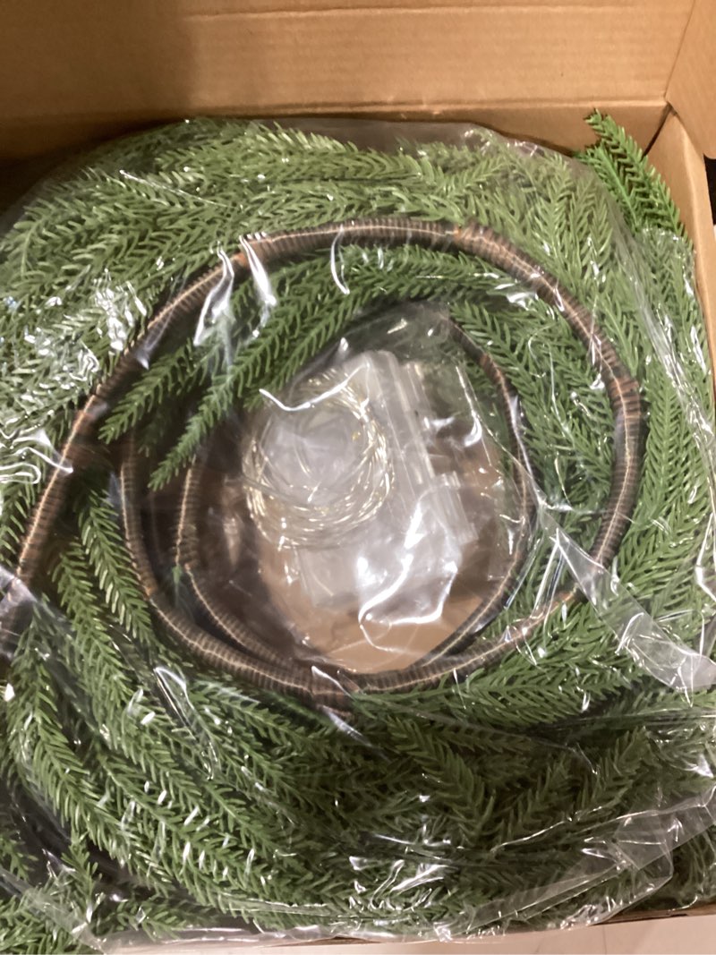 Condition photo showing Good Condition for MISSPIN Christmas Garland with Lights, Real Touch Winter Pine Garland, Green Artificial Greenery Garland for Table, Mantle, Wall, Indoor, Outdoor Christmas Decorations Norfolk Pine with Light 6FT