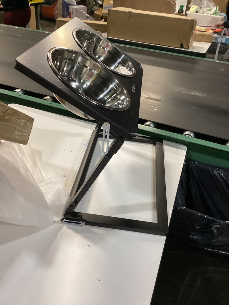 Condition photo showing As Is for Elevated Dog Bowls, Adjustable Raised Dog Bowl Stand with 2 Stainless Steel Food Bowls 20°Tilted Wat