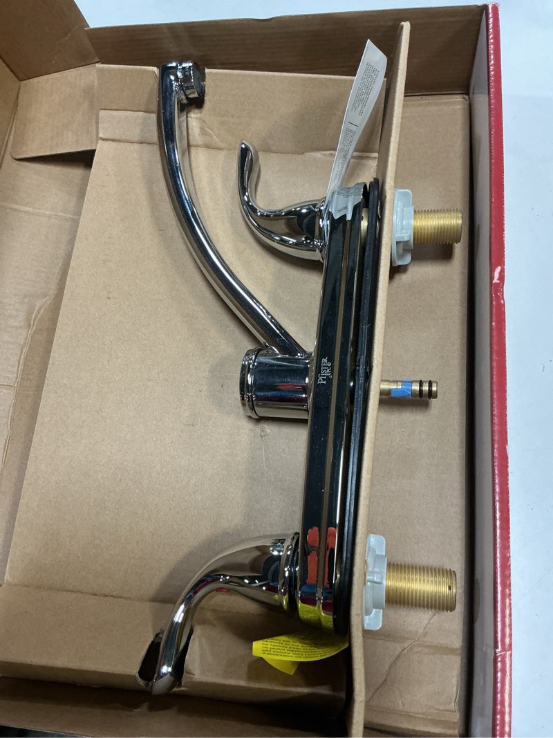 Condition photo showing As Is for pfister lf0354thc delton 2-handle kitchen faucet with side spray, polished chrome, 1.8 gpm transitional