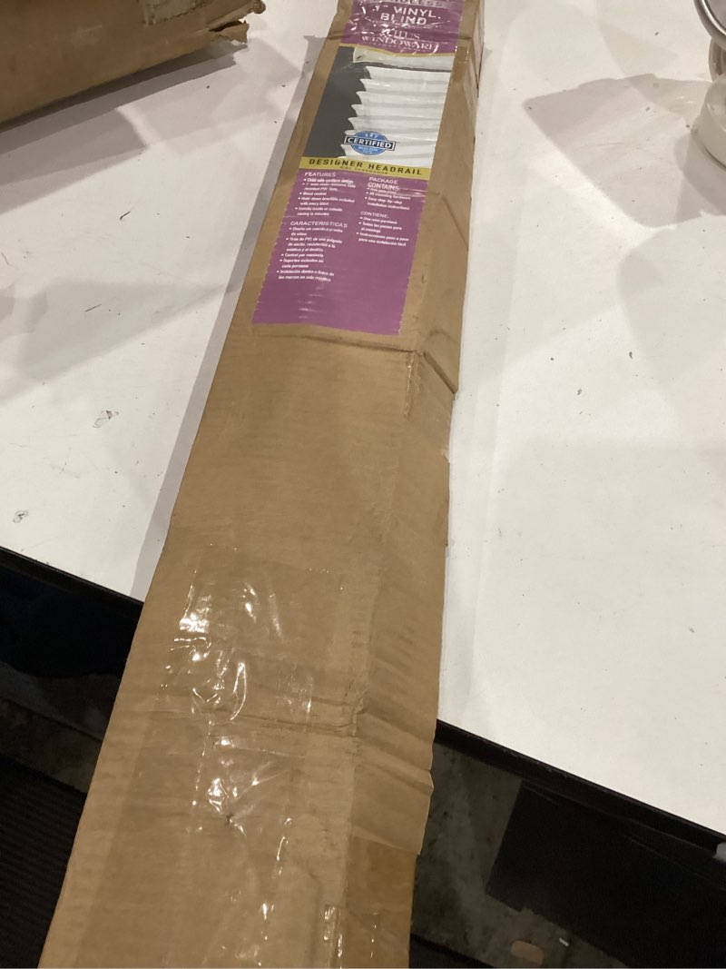 Condition photo showing As Is for white venetian blind- brand new, unused from 247 blinds 46.5inch wide